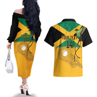 Custom Jamaica Lacrosse Couples Matching Off The Shoulder Long Sleeve Dress and Hawaiian Shirt Streamertail Hummingbird With Flag - Wonder Print Shop
