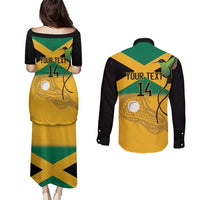 Custom Jamaica Lacrosse Couples Matching Puletasi and Long Sleeve Button Shirt Streamertail Hummingbird With Flag - Wonder Print Shop