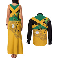 Custom Jamaica Lacrosse Couples Matching Tank Maxi Dress and Long Sleeve Button Shirt Streamertail Hummingbird With Flag - Wonder Print Shop