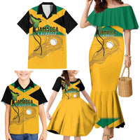Custom Jamaica Lacrosse Family Matching Mermaid Dress and Hawaiian Shirt Streamertail Hummingbird With Flag - Wonder Print Shop