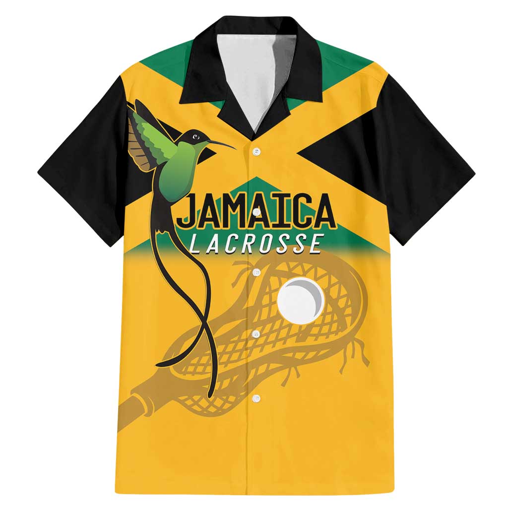 Custom Jamaica Lacrosse Family Matching Mermaid Dress and Hawaiian Shirt Streamertail Hummingbird With Flag - Wonder Print Shop