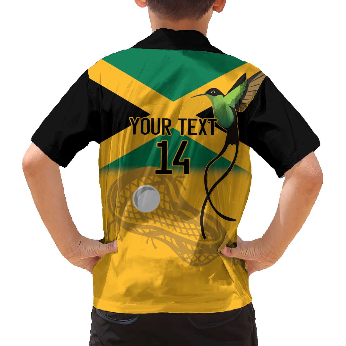 Custom Jamaica Lacrosse Family Matching Off The Shoulder Long Sleeve Dress and Hawaiian Shirt Streamertail Hummingbird With Flag - Wonder Print Shop