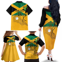 Custom Jamaica Lacrosse Family Matching Off The Shoulder Long Sleeve Dress and Hawaiian Shirt Streamertail Hummingbird With Flag - Wonder Print Shop