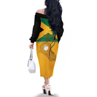 Custom Jamaica Lacrosse Family Matching Off The Shoulder Long Sleeve Dress and Hawaiian Shirt Streamertail Hummingbird With Flag - Wonder Print Shop