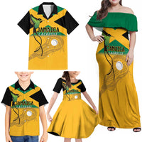 Custom Jamaica Lacrosse Family Matching Off Shoulder Maxi Dress and Hawaiian Shirt Streamertail Hummingbird With Flag - Wonder Print Shop