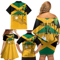 Custom Jamaica Lacrosse Family Matching Off Shoulder Short Dress and Hawaiian Shirt Streamertail Hummingbird With Flag - Wonder Print Shop