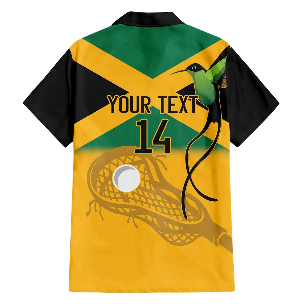Custom Jamaica Lacrosse Family Matching Short Sleeve Bodycon Dress and Hawaiian Shirt Streamertail Hummingbird With Flag - Wonder Print Shop