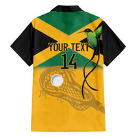 Custom Jamaica Lacrosse Family Matching Short Sleeve Bodycon Dress and Hawaiian Shirt Streamertail Hummingbird With Flag - Wonder Print Shop