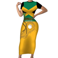 Custom Jamaica Lacrosse Family Matching Short Sleeve Bodycon Dress and Hawaiian Shirt Streamertail Hummingbird With Flag - Wonder Print Shop