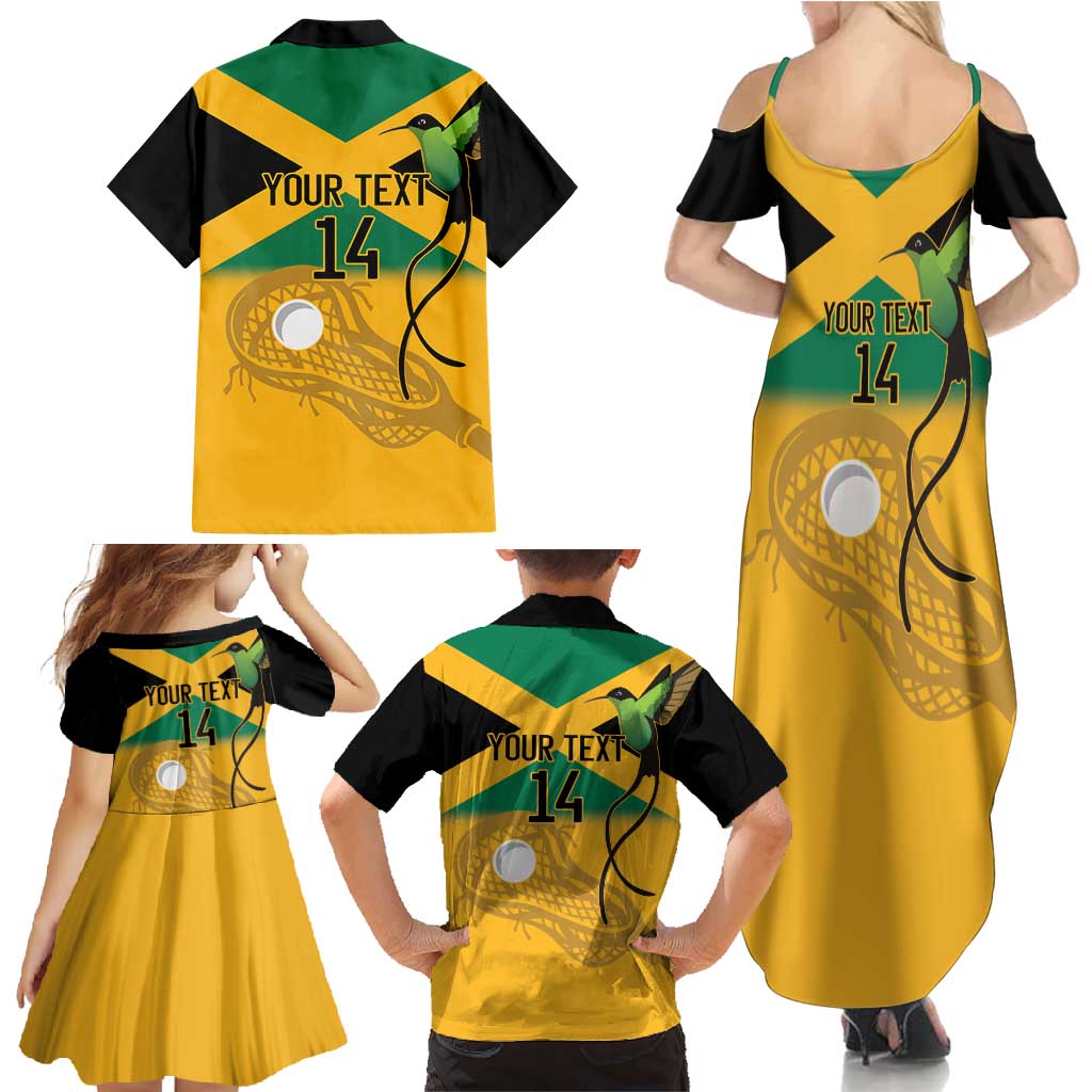 Custom Jamaica Lacrosse Family Matching Summer Maxi Dress and Hawaiian Shirt Streamertail Hummingbird With Flag - Wonder Print Shop