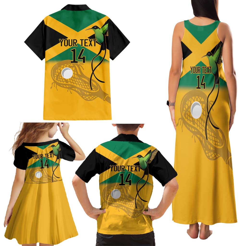 Custom Jamaica Lacrosse Family Matching Tank Maxi Dress and Hawaiian Shirt Streamertail Hummingbird With Flag - Wonder Print Shop