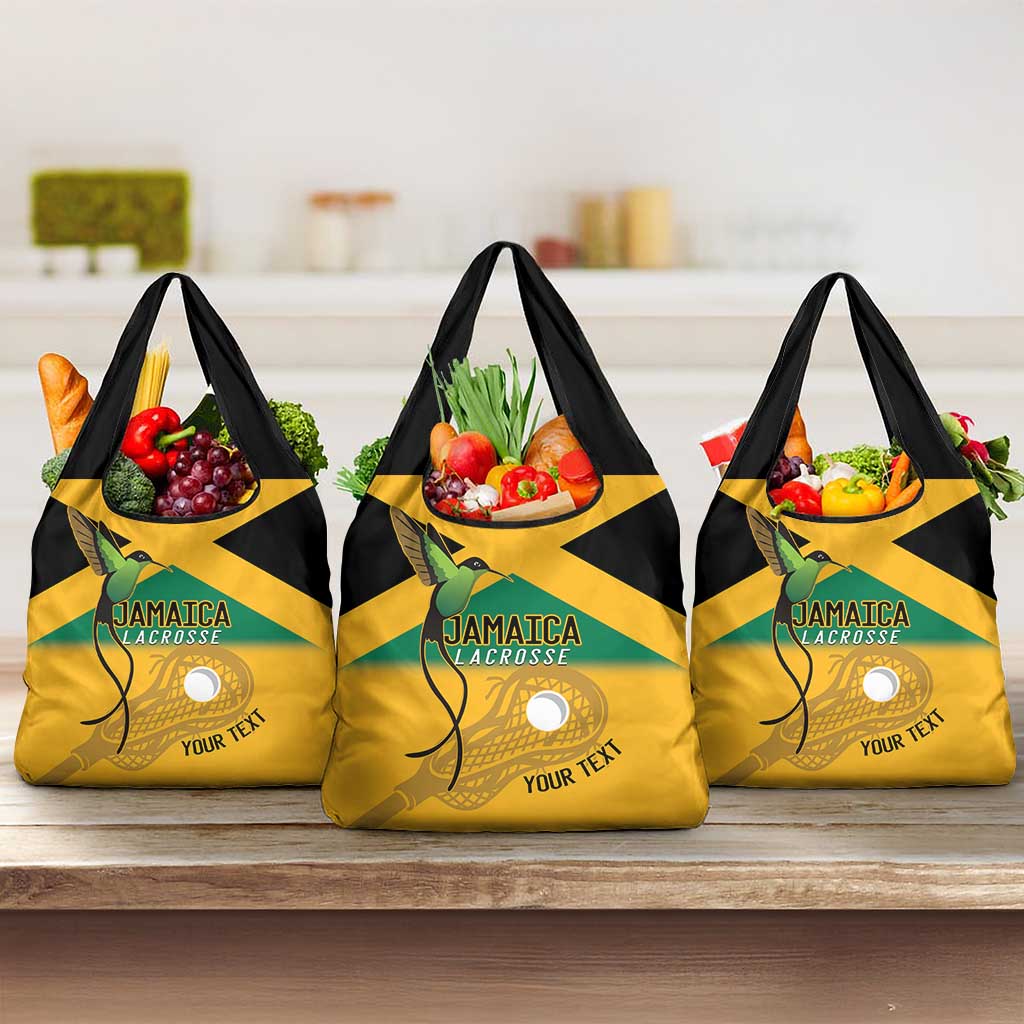 Custom Jamaica Lacrosse Grocery Bag Streamertail Hummingbird With Flag - Wonder Print Shop