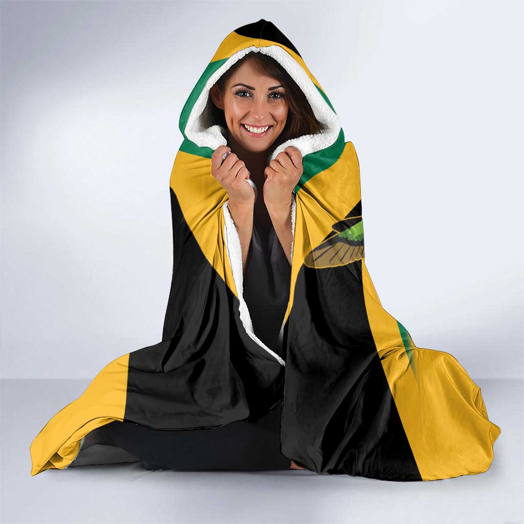 Custom Jamaica Lacrosse Hooded Blanket Streamertail Hummingbird With Flag - Wonder Print Shop