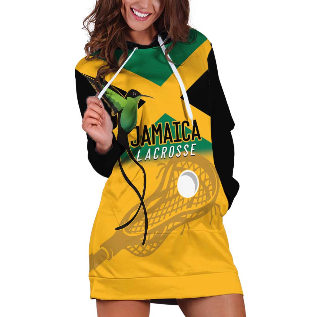 Custom Jamaica Lacrosse Hoodie Dress Streamertail Hummingbird With Flag - Wonder Print Shop