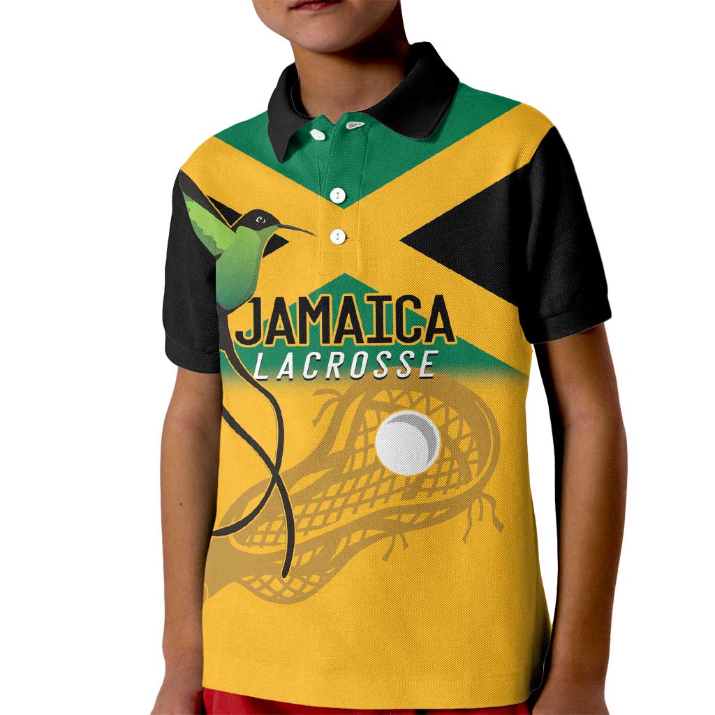 Custom Jamaica Lacrosse Kid Polo Shirt Streamertail Hummingbird With Flag - Wonder Print Shop