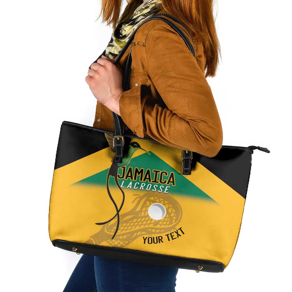 Custom Jamaica Lacrosse Leather Tote Bag Streamertail Hummingbird With Flag - Wonder Print Shop
