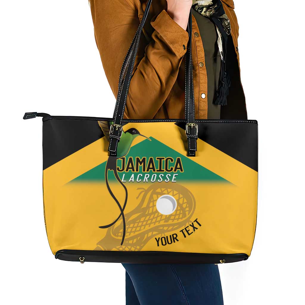 Custom Jamaica Lacrosse Leather Tote Bag Streamertail Hummingbird With Flag - Wonder Print Shop