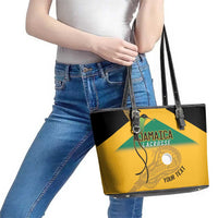 Custom Jamaica Lacrosse Leather Tote Bag Streamertail Hummingbird With Flag - Wonder Print Shop