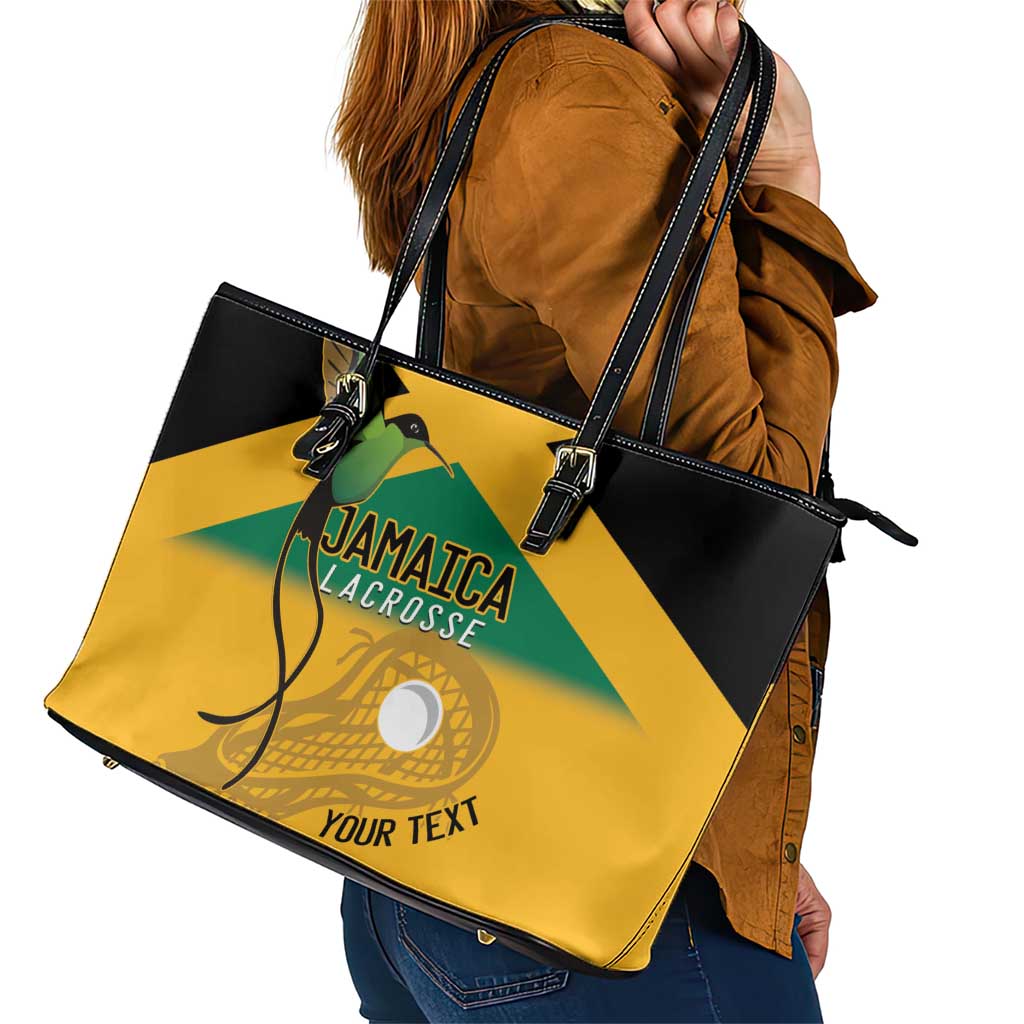 Custom Jamaica Lacrosse Leather Tote Bag Streamertail Hummingbird With Flag - Wonder Print Shop