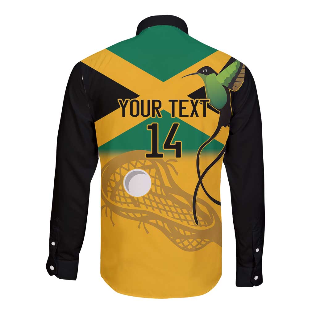 Custom Jamaica Lacrosse Long Sleeve Button Shirt Streamertail Hummingbird With Flag - Wonder Print Shop