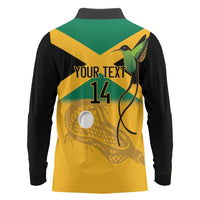 Custom Jamaica Lacrosse Long Sleeve Polo Shirt Streamertail Hummingbird With Flag - Wonder Print Shop