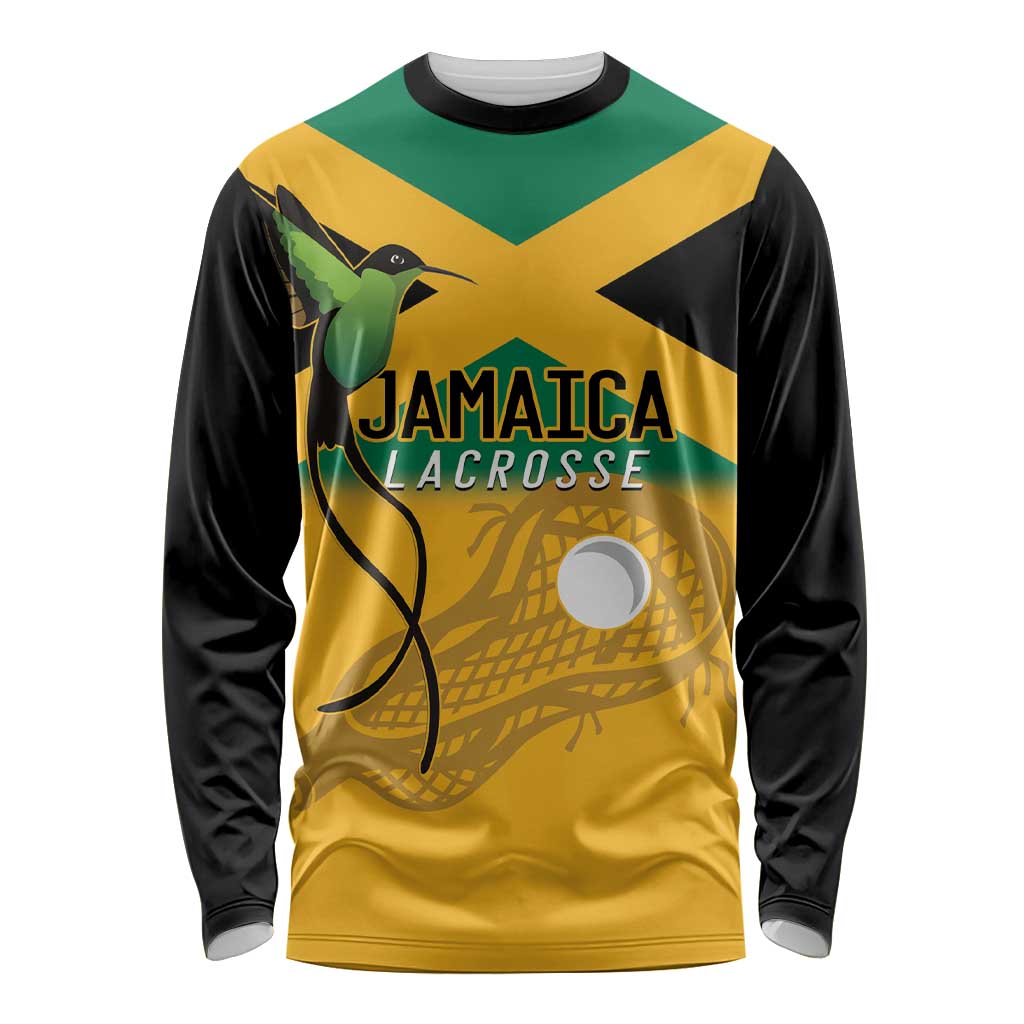 Custom Jamaica Lacrosse Long Sleeve Shirt Streamertail Hummingbird With Flag - Wonder Print Shop