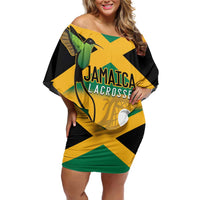 Custom Jamaica Lacrosse Off Shoulder Short Dress Streamertail Hummingbird With Flag - Wonder Print Shop