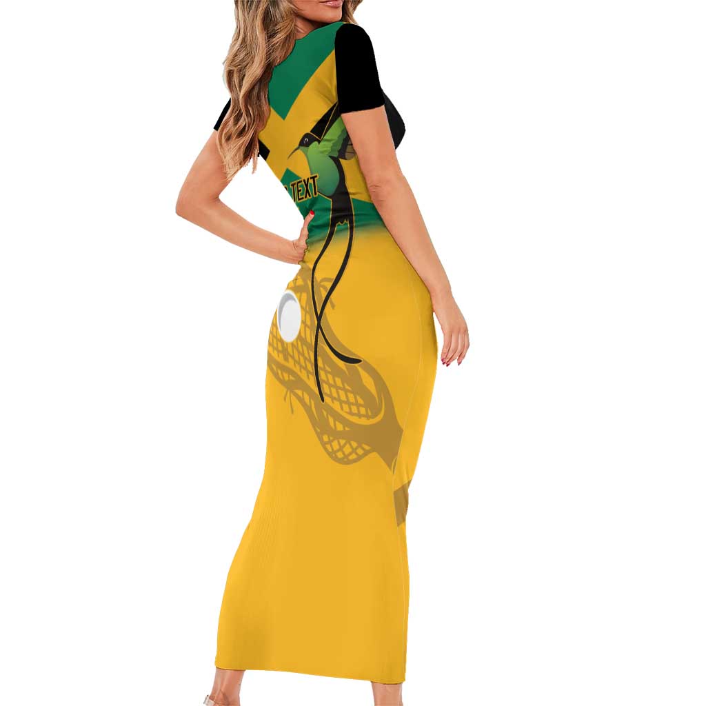 Custom Jamaica Lacrosse Short Sleeve Bodycon Dress Streamertail Hummingbird With Flag - Wonder Print Shop
