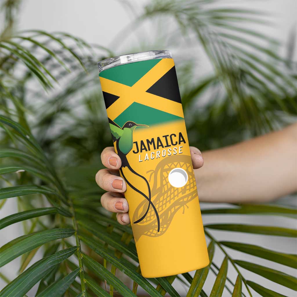 Custom Jamaica Lacrosse Skinny Tumbler Streamertail Hummingbird With Flag - Wonder Print Shop