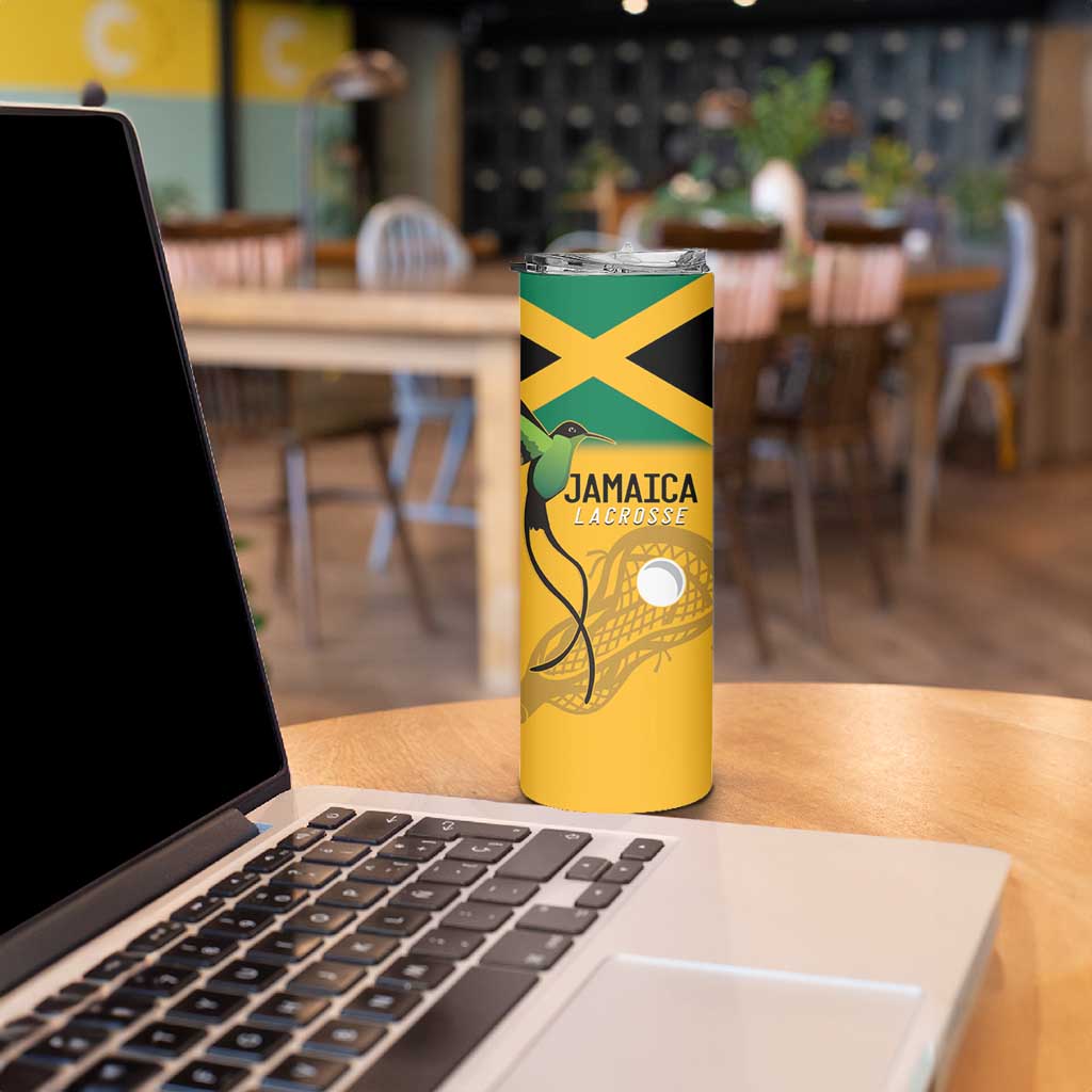Custom Jamaica Lacrosse Skinny Tumbler Streamertail Hummingbird With Flag - Wonder Print Shop