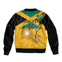 Custom Jamaica Lacrosse Sleeve Zip Bomber Jacket Streamertail Hummingbird With Flag - Wonder Print Shop