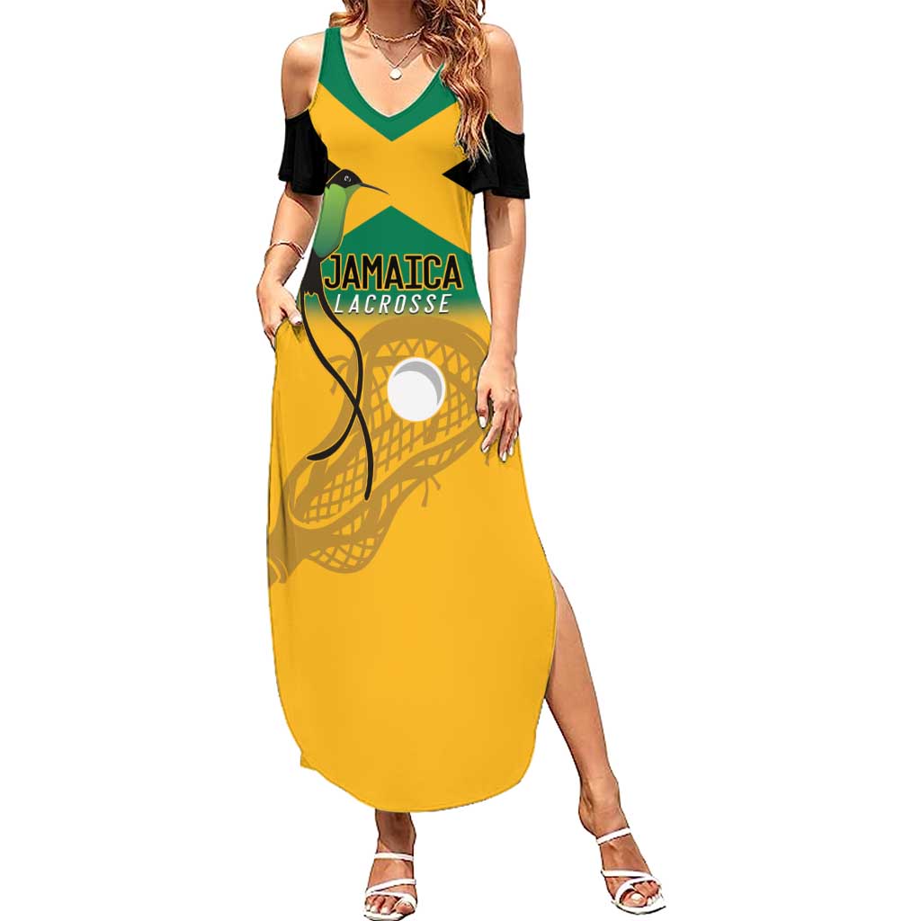 Custom Jamaica Lacrosse Summer Maxi Dress Streamertail Hummingbird With Flag - Wonder Print Shop