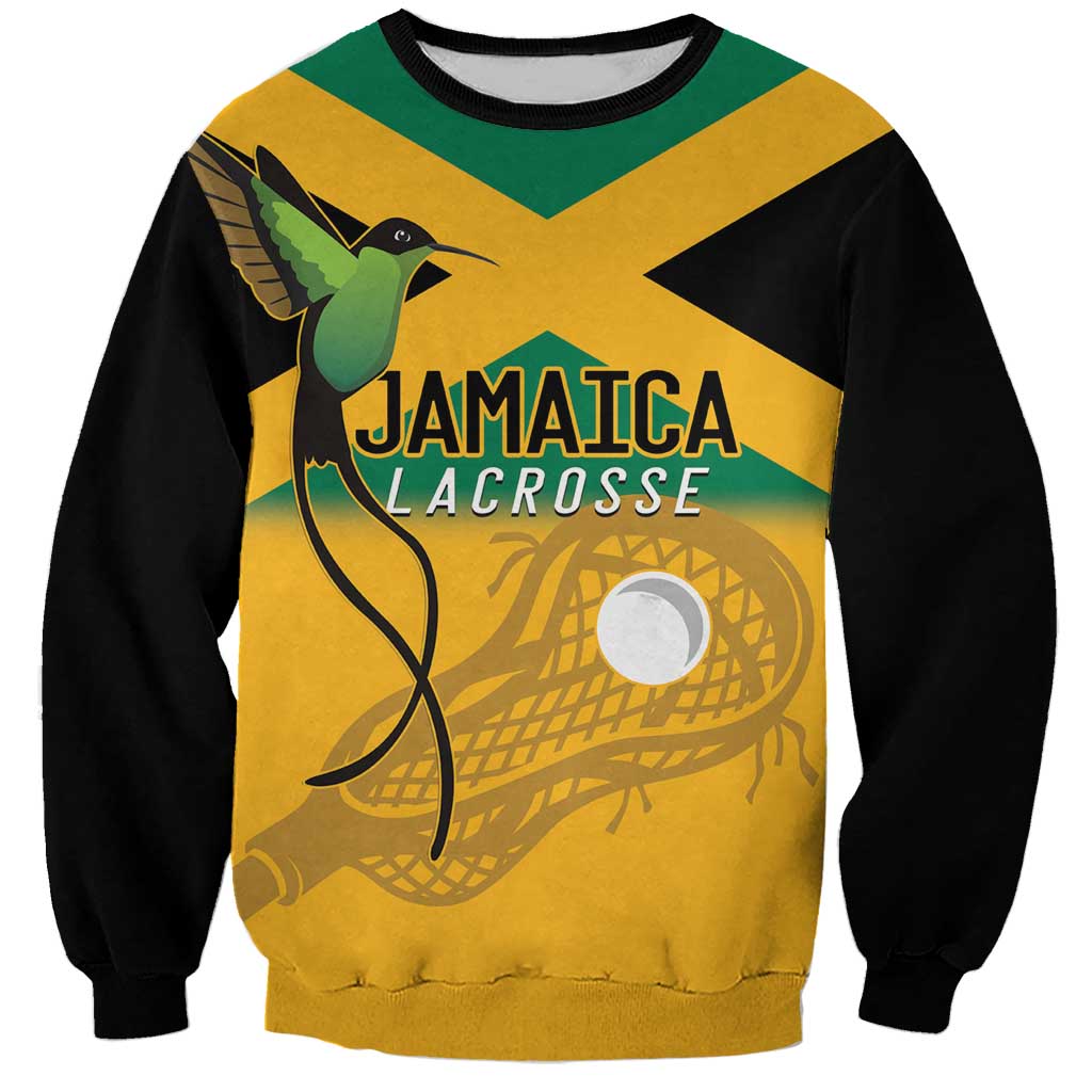 Custom Jamaica Lacrosse Sweatshirt Streamertail Hummingbird With Flag - Wonder Print Shop