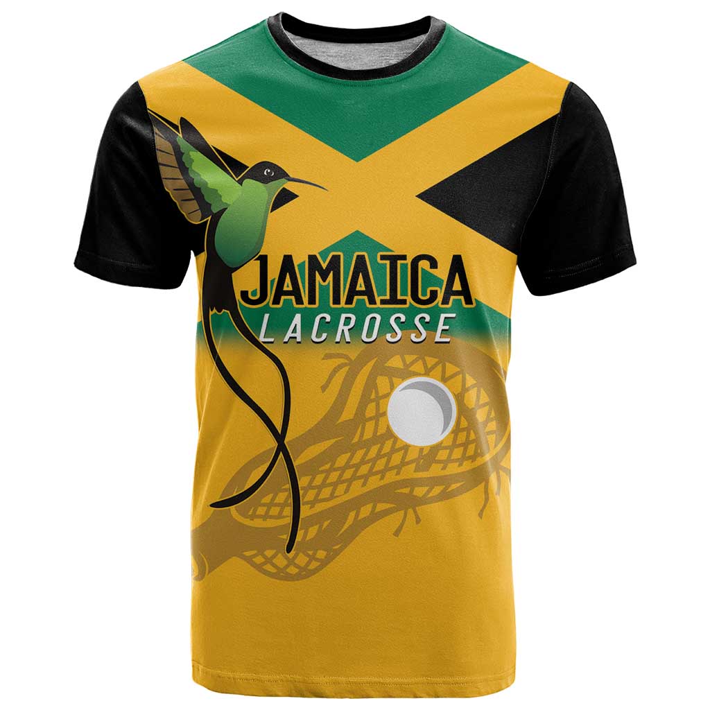 Custom Jamaica Lacrosse T Shirt Streamertail Hummingbird With Flag - Wonder Print Shop