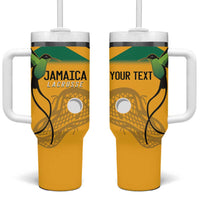 Custom Jamaica Lacrosse Tumbler With Handle Streamertail Hummingbird With Flag - Wonder Print Shop