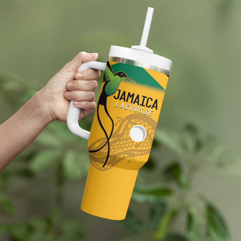 Custom Jamaica Lacrosse Tumbler With Handle Streamertail Hummingbird With Flag - Wonder Print Shop