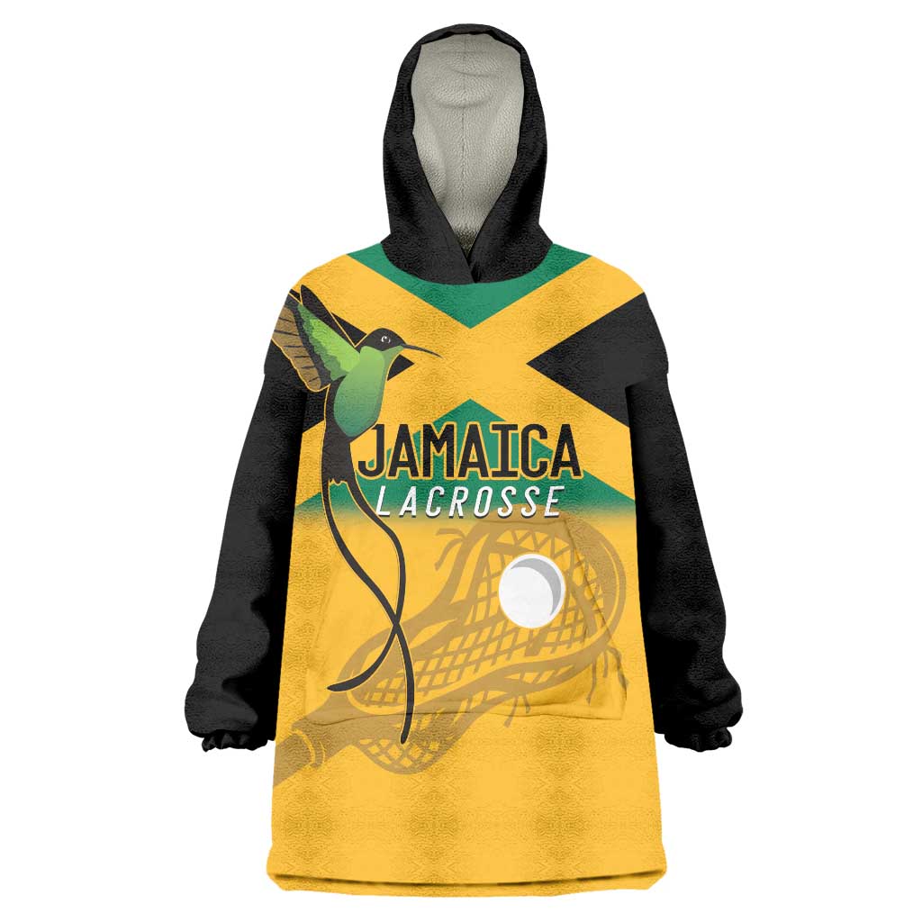 Custom Jamaica Lacrosse Wearable Blanket Hoodie Streamertail Hummingbird With Flag - Wonder Print Shop