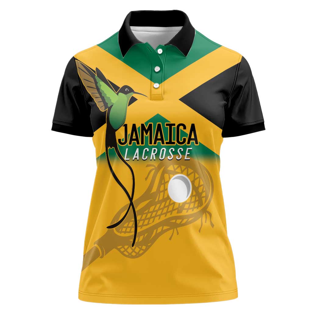 Custom Jamaica Lacrosse Women Polo Shirt Streamertail Hummingbird With Flag - Wonder Print Shop