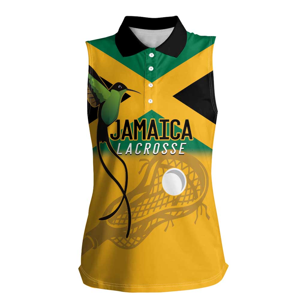 Custom Jamaica Lacrosse Women Sleeveless Polo Shirt Streamertail Hummingbird With Flag - Wonder Print Shop