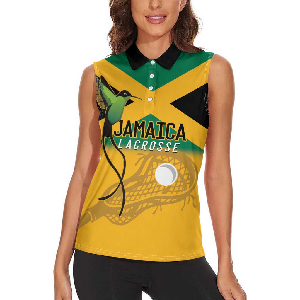 Custom Jamaica Lacrosse Women Sleeveless Polo Shirt Streamertail Hummingbird With Flag - Wonder Print Shop