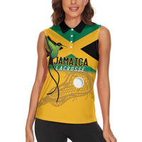 Custom Jamaica Lacrosse Women Sleeveless Polo Shirt Streamertail Hummingbird With Flag - Wonder Print Shop