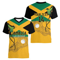 Custom Jamaica Lacrosse Women V-Neck T-Shirt Streamertail Hummingbird With Flag - Wonder Print Shop