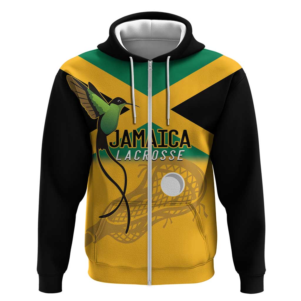 Custom Jamaica Lacrosse Zip Hoodie Streamertail Hummingbird With Flag - Wonder Print Shop