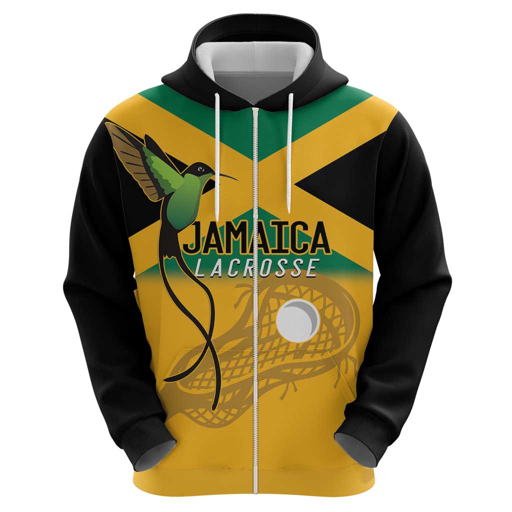 Custom Jamaica Lacrosse Zip Hoodie Streamertail Hummingbird With Flag - Wonder Print Shop
