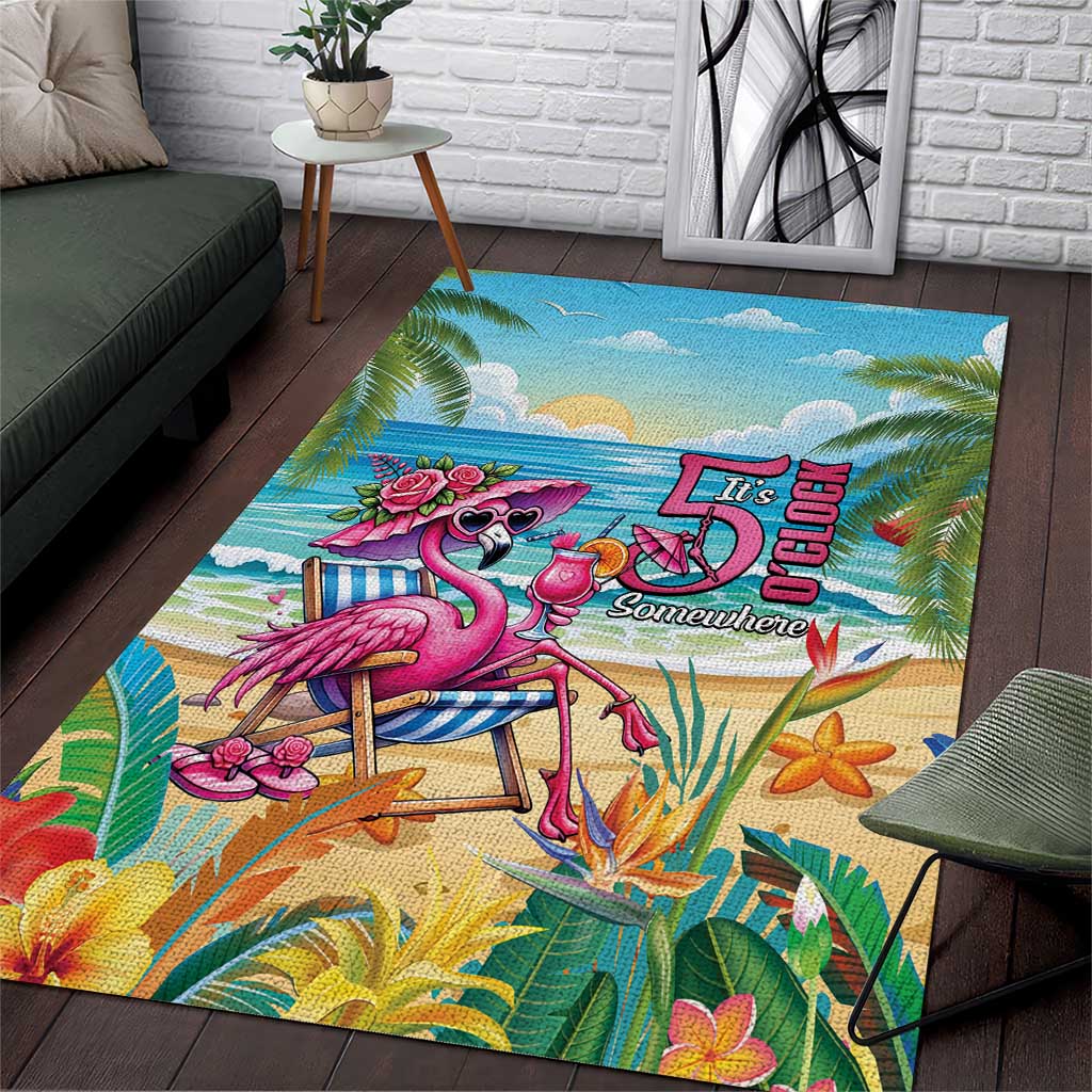 Flamingo Aloha Hawaii Area Rug It's 5 O’Clock Somewhere Tropical Vibes - Wonder Print Shop