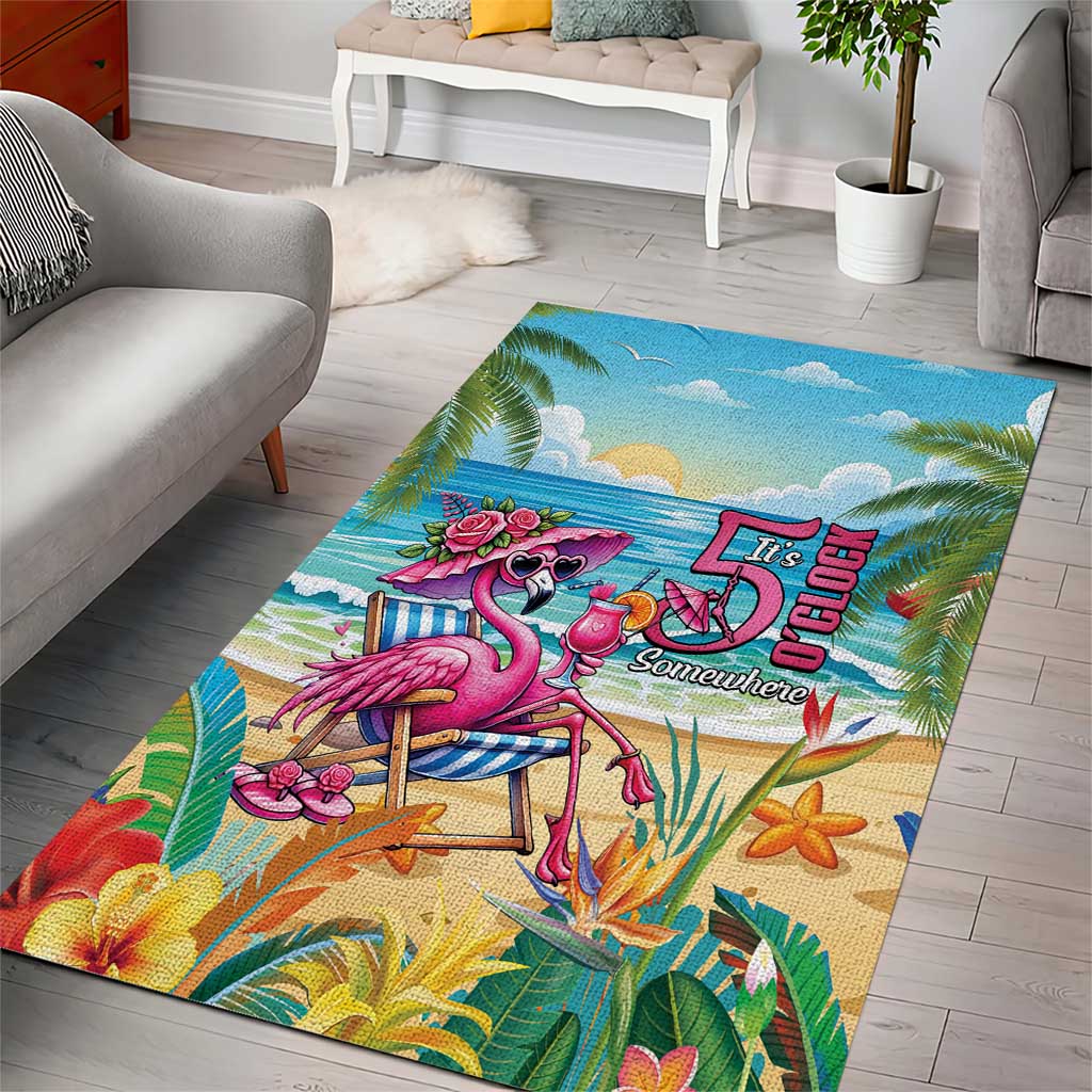 Flamingo Aloha Hawaii Area Rug It's 5 O’Clock Somewhere Tropical Vibes - Wonder Print Shop