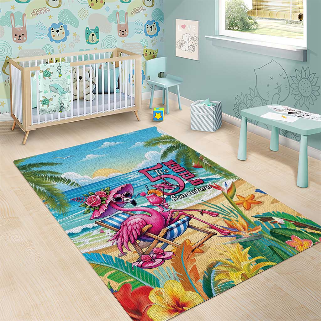Flamingo Aloha Hawaii Area Rug It's 5 O’Clock Somewhere Tropical Vibes - Wonder Print Shop