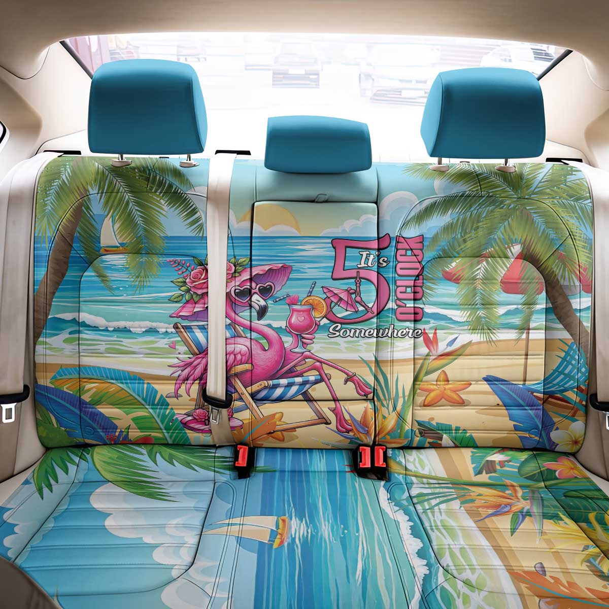 Flamingo Aloha Hawaii Back Car Seat Cover It's 5 O’Clock Somewhere Tropical Vibes - Wonder Print Shop