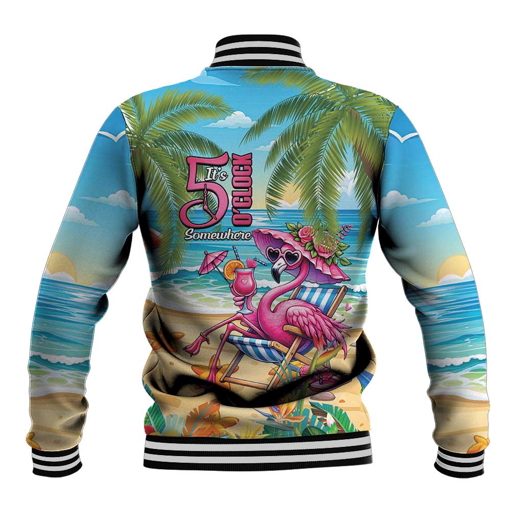 Flamingo Aloha Hawaii Baseball Jacket It's 5 O’Clock Somewhere Tropical Vibes - Wonder Print Shop