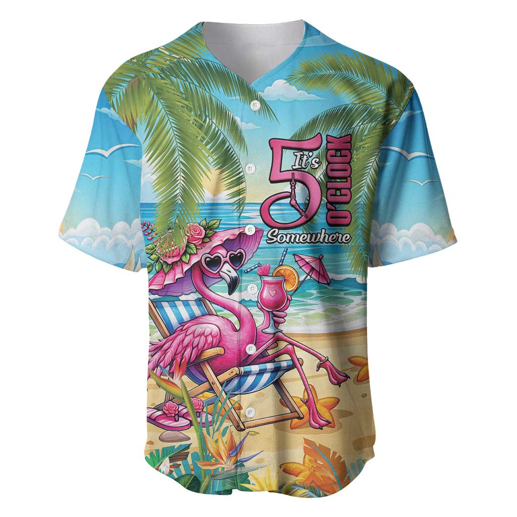 Flamingo Aloha Hawaii Baseball Jersey It's 5 O’Clock Somewhere Tropical Vibes - Wonder Print Shop